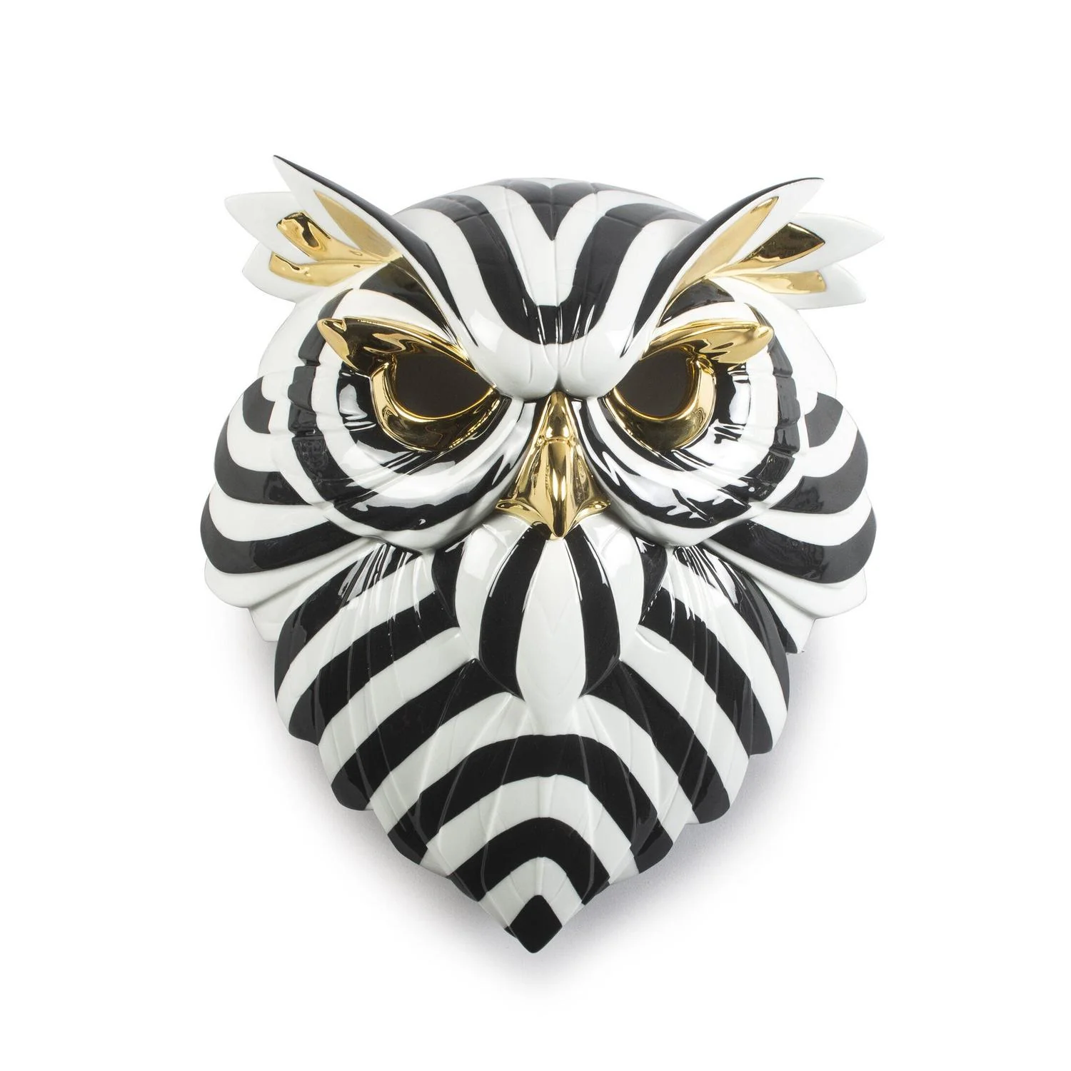 LLADRO' Maschera Gufo Nero Oro 35x32cm Porcellana