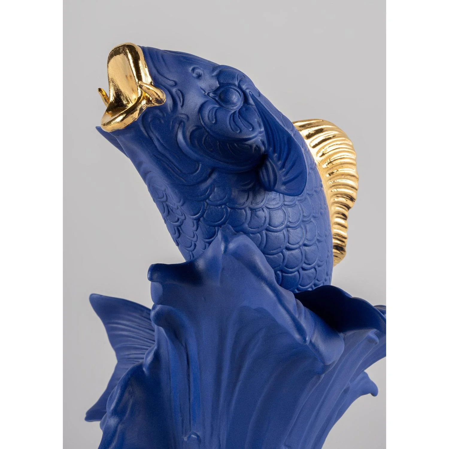 LLADRO' Scultura Carpa Koi Blu Oro Serie Limitata 31x21cm Porcellana - Image 5