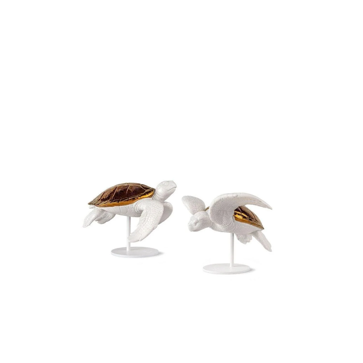 LLADRO' Scultura Coppia di Tartarughe Marine Bianco Rame 20x57cm Porcellana