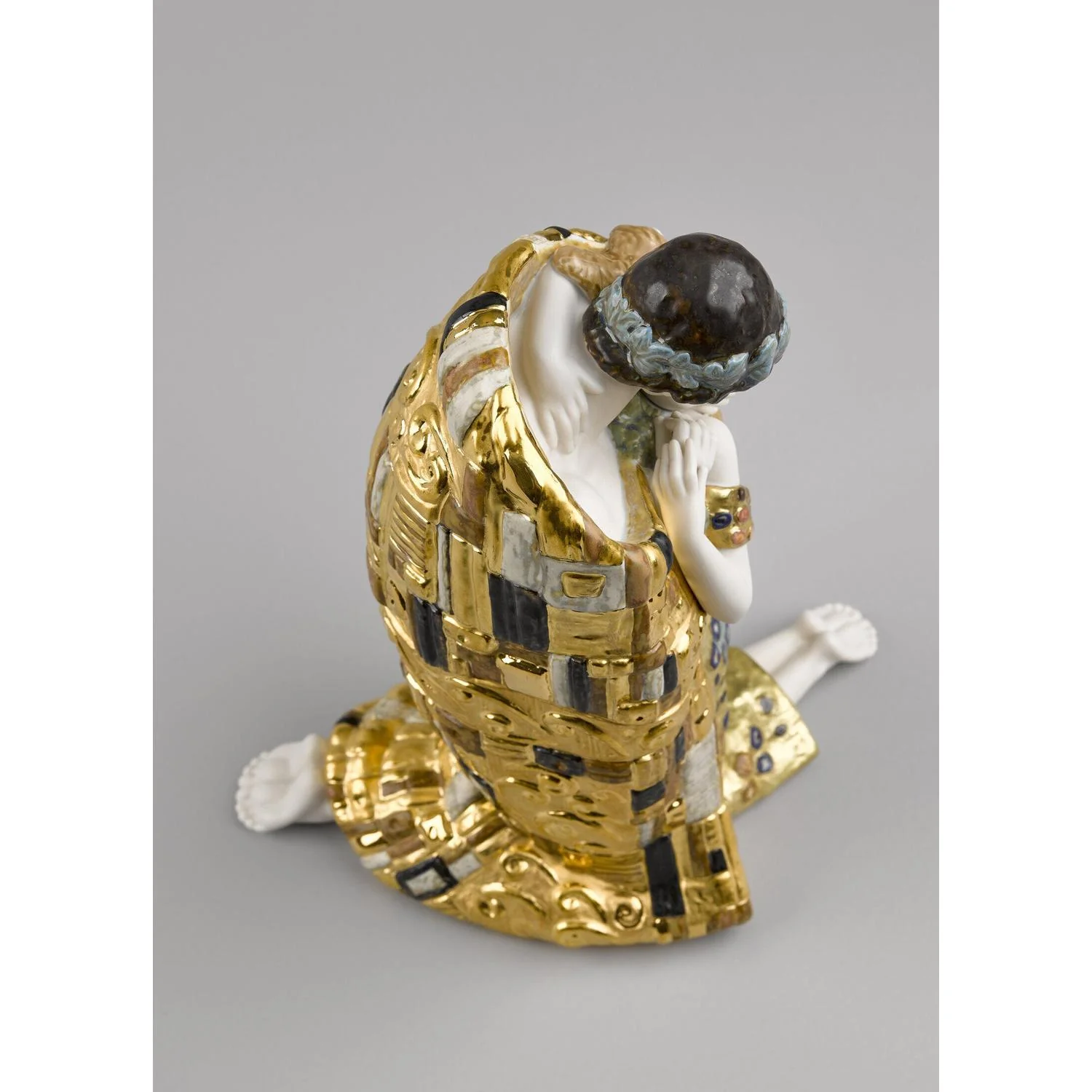 LLADRO' Scultura Coppia Il Bacio di Klimt Lustro Oro 33x31cm Porcellana - Image 6