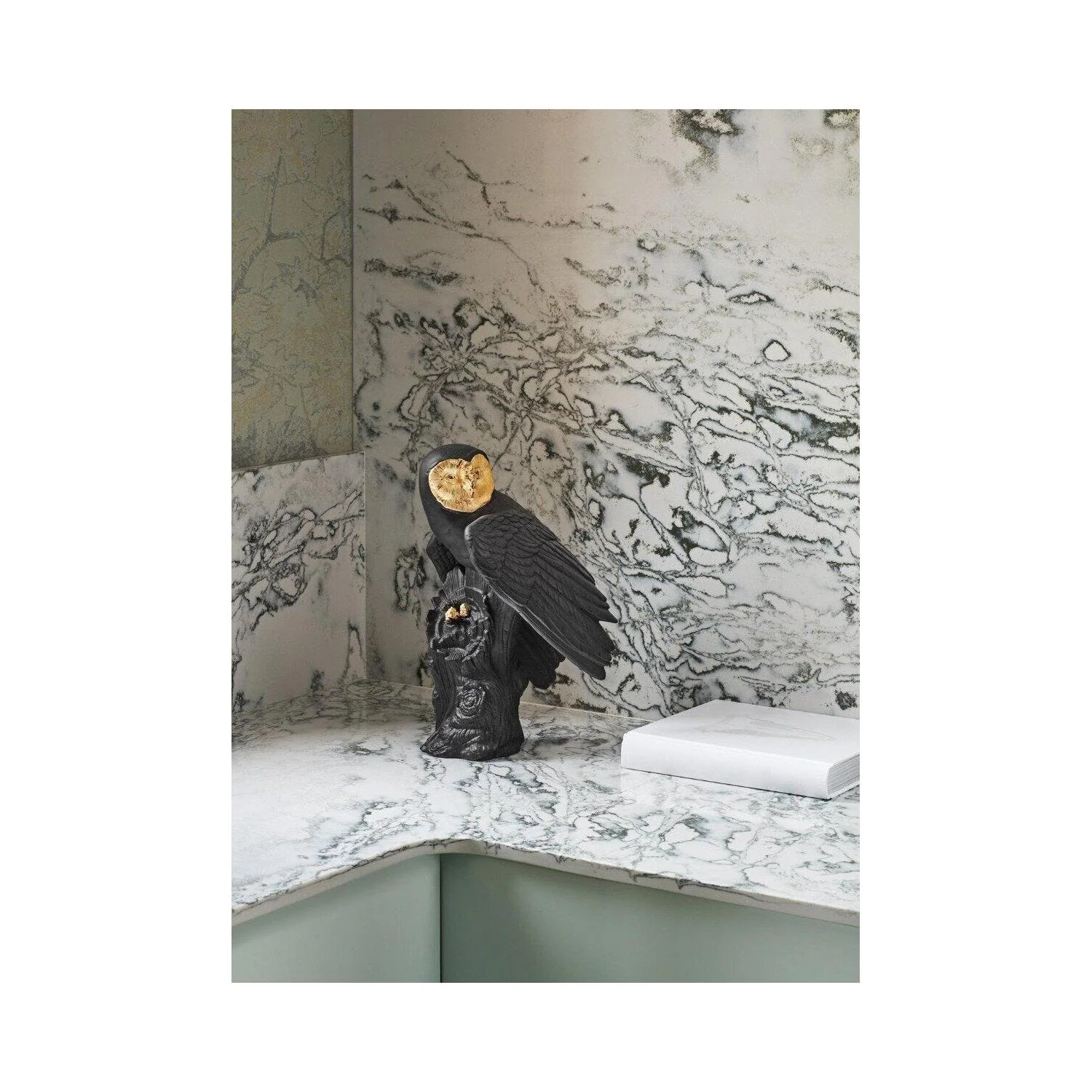 LLADRO' Scultura Gufo Nero Oro Serie Limitata 41x25cm Porcellana - Image 2