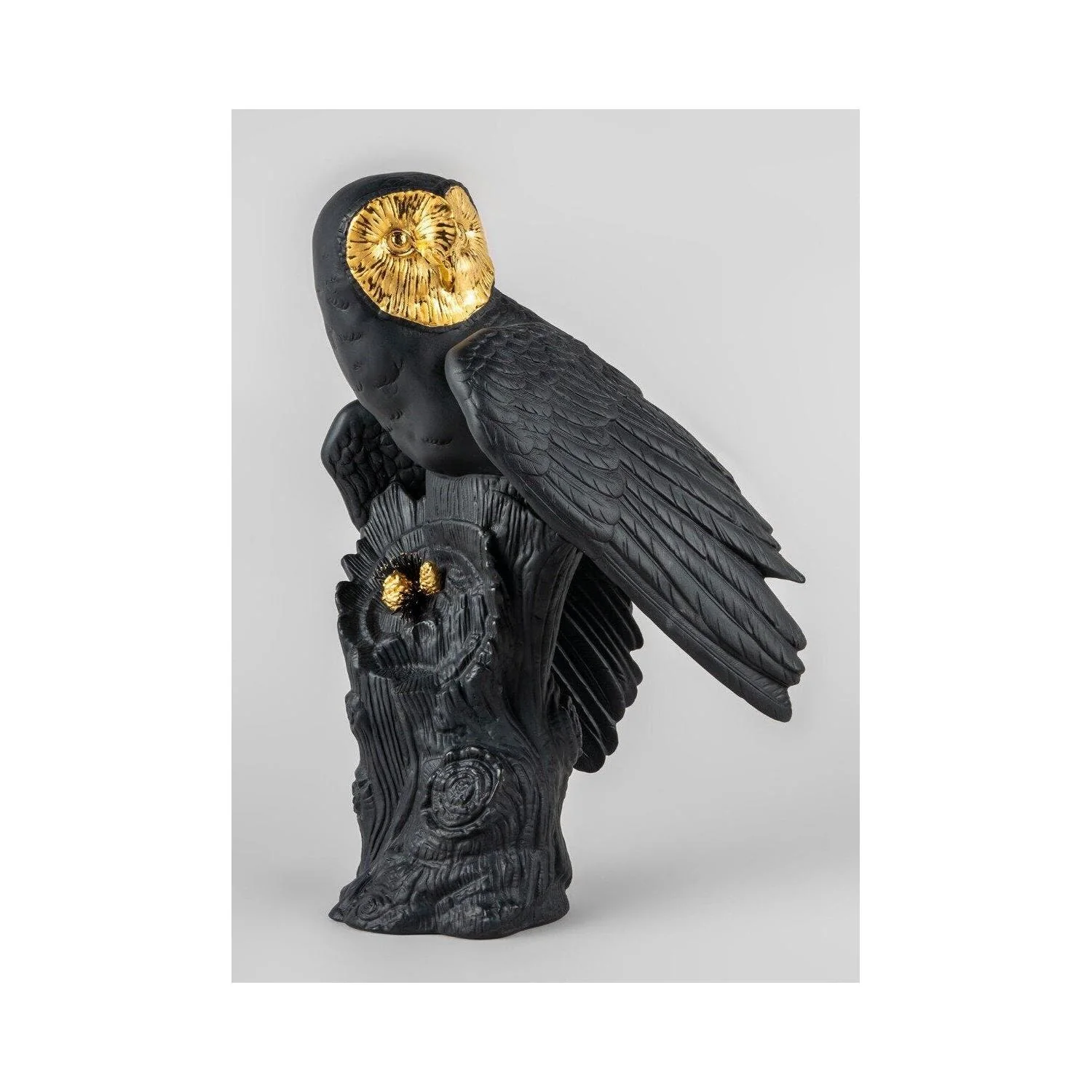 LLADRO' Scultura Gufo Nero Oro Serie Limitata 41x25cm Porcellana - Image 3
