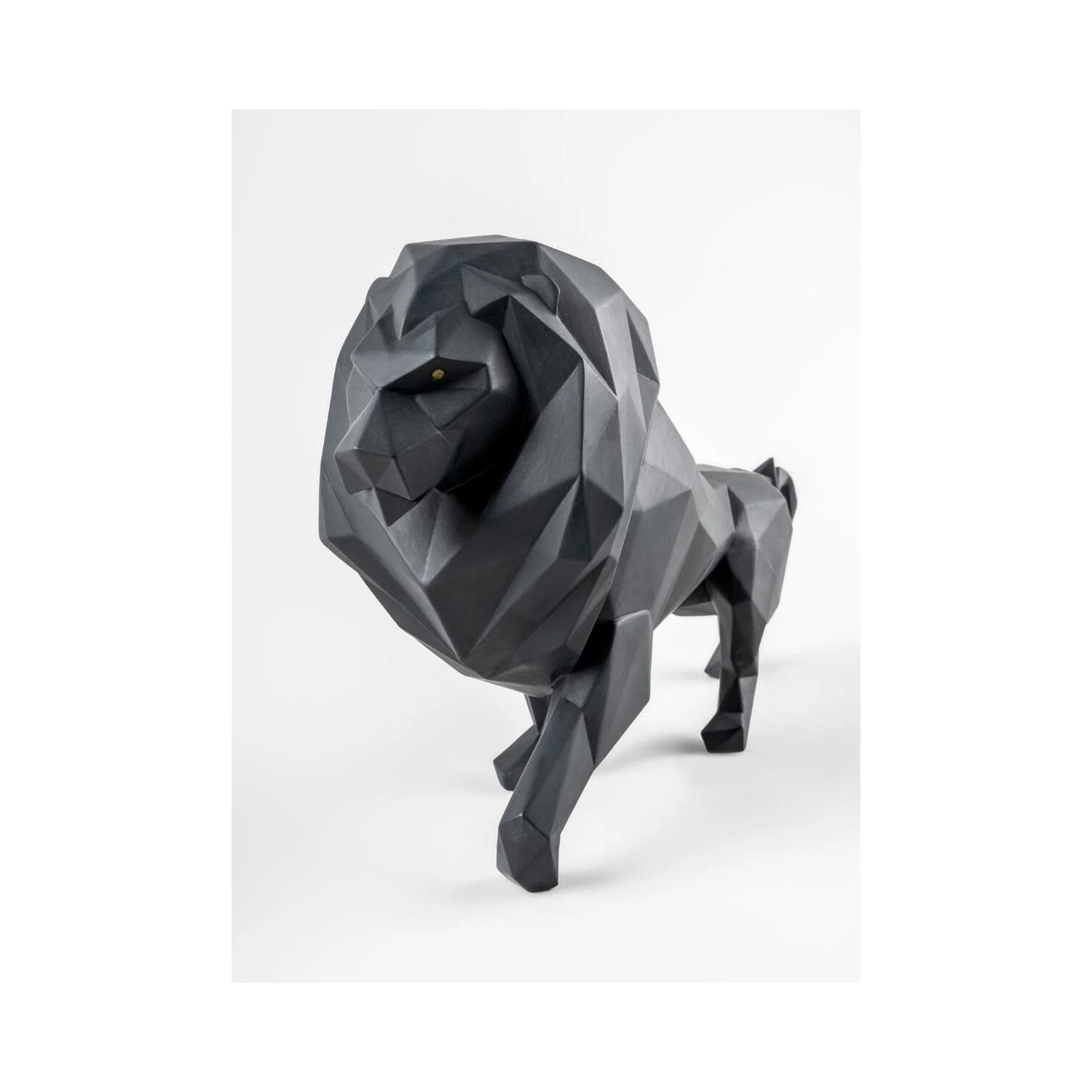 LLADRO' Scultura Leone Nero Opaco 25x48cm Porcellana - Image 2