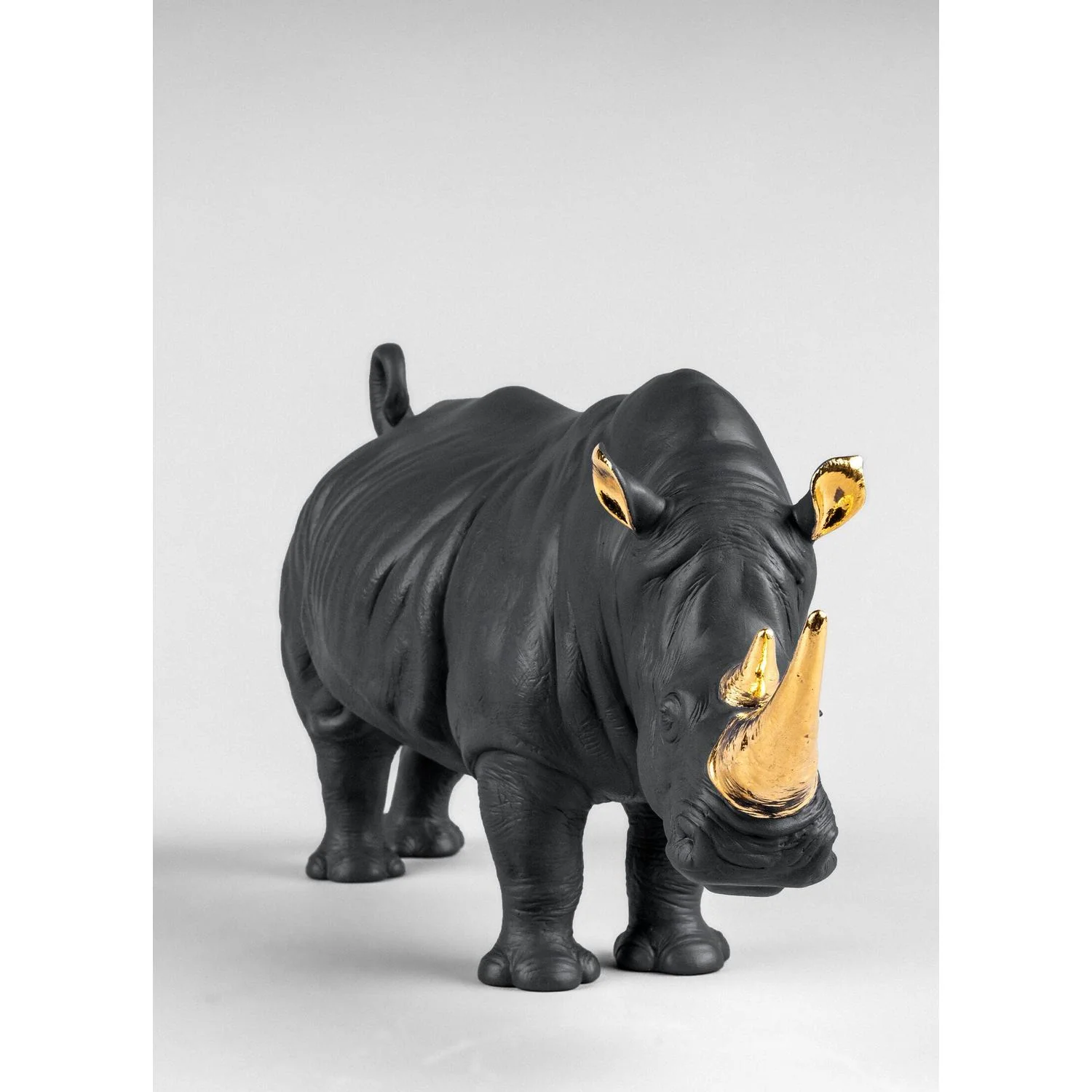 LLADRO' Scultura Rinoceronte Nero Oro Serie Limitata 22x45cm Porcellana - Image 4