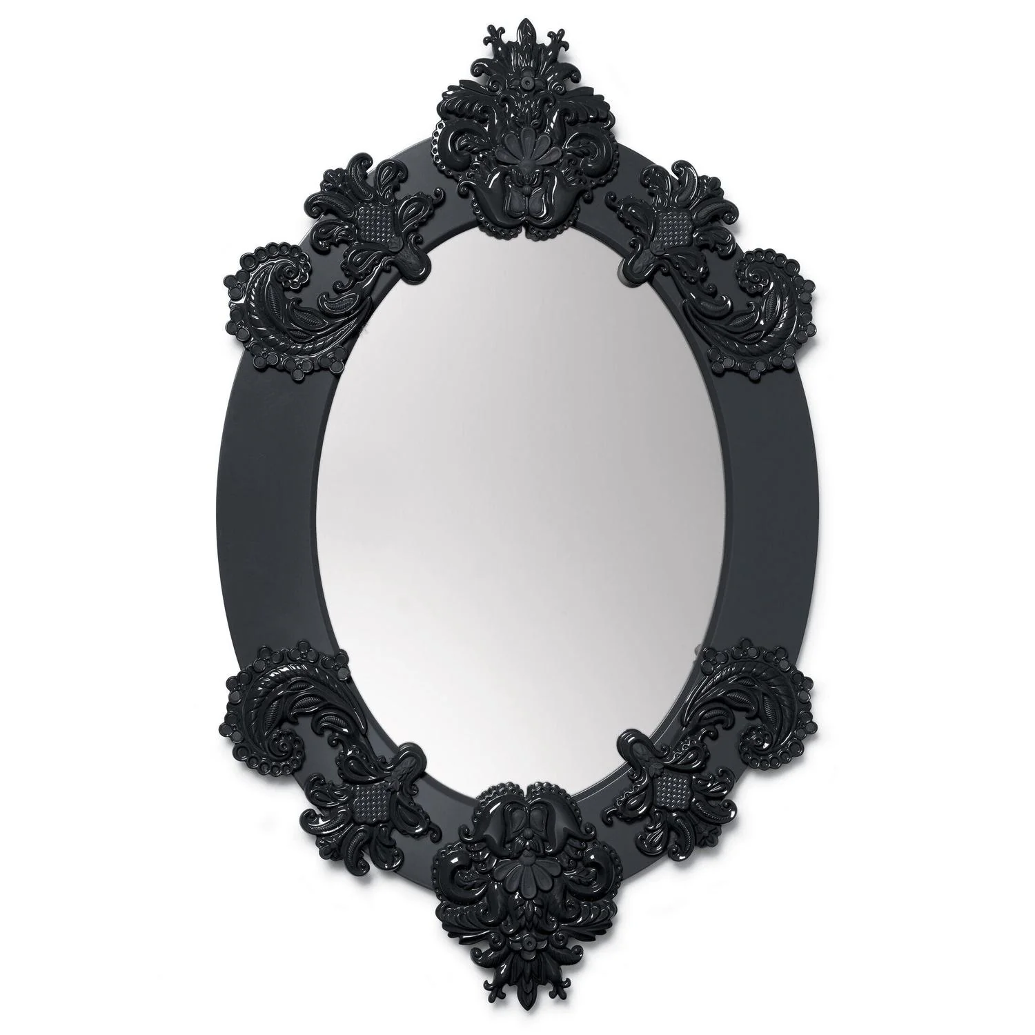 LLADRO' Specchio da Parete Ovale Nero Edizione Limitata 93x58cm Porcellana