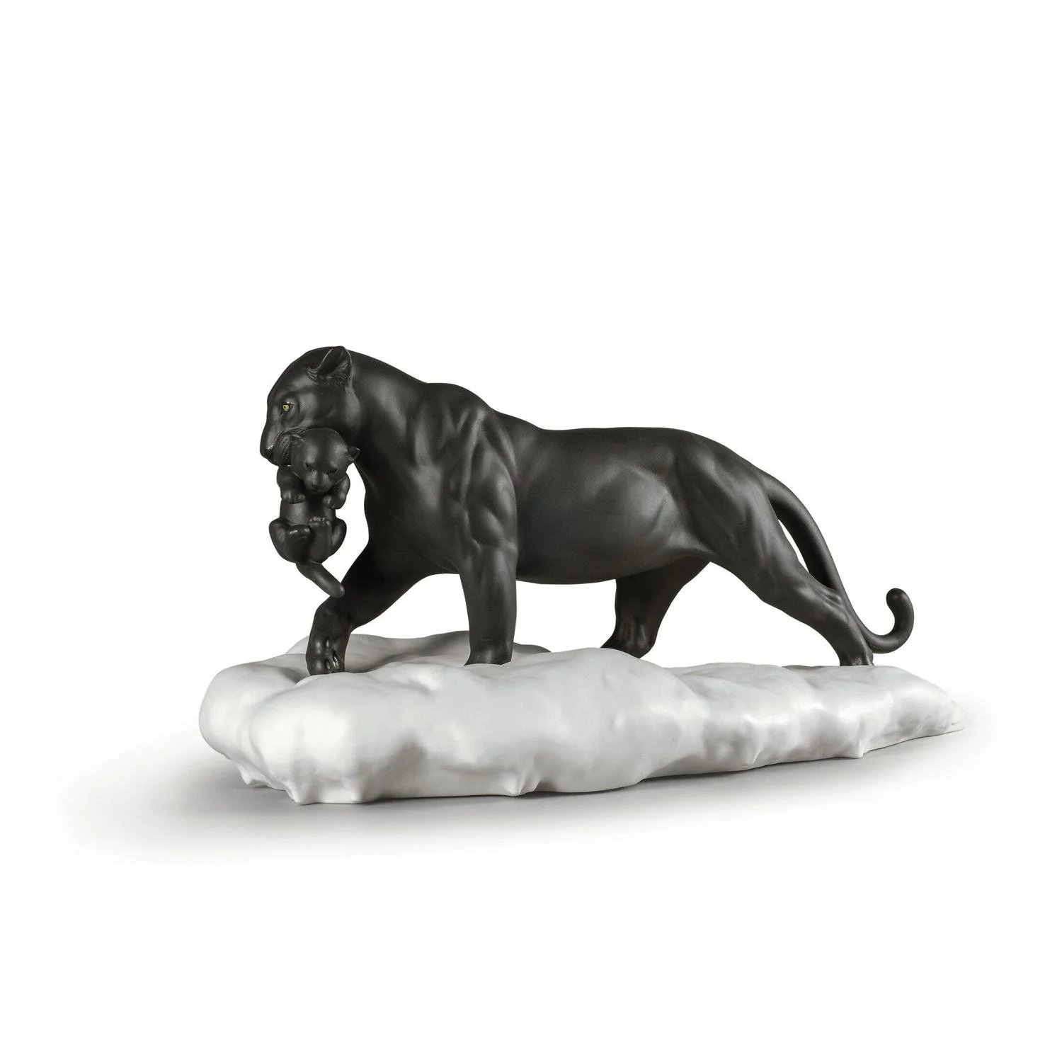 LLADRO' Figurina Pantera Nera con Cucciolo 25x48cm Porcellana