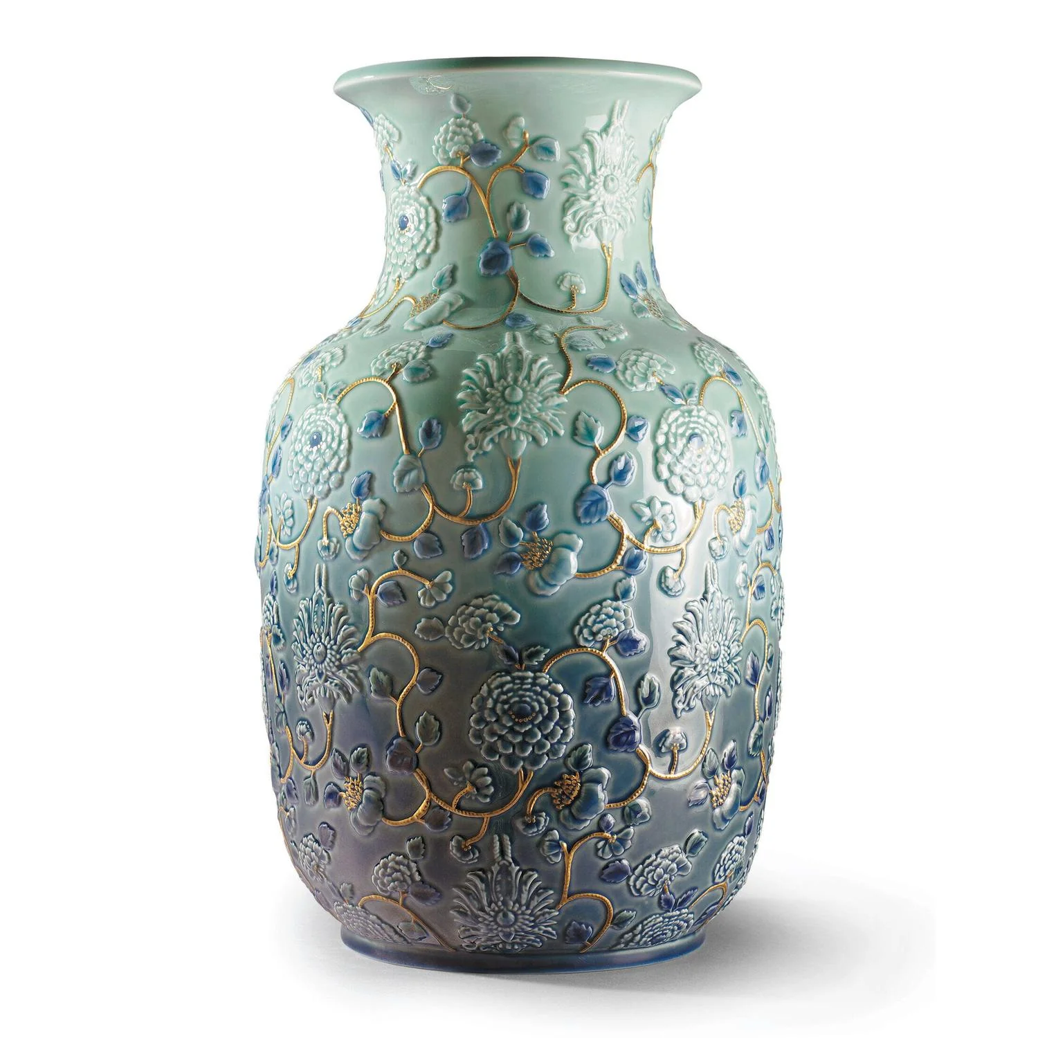 LLADRO' Vaso Peonie Lustro Oro 42x24cm Porcellana