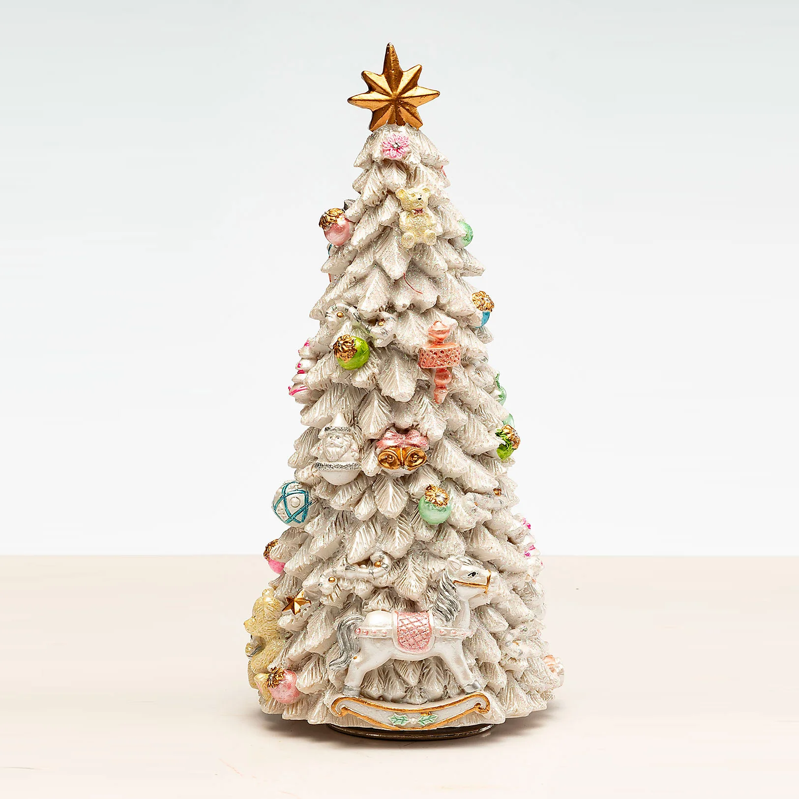 NOEL by Lamart Albero di Natale Carillon con Musica 22cm Resina Bianco Decorazione Natalizia