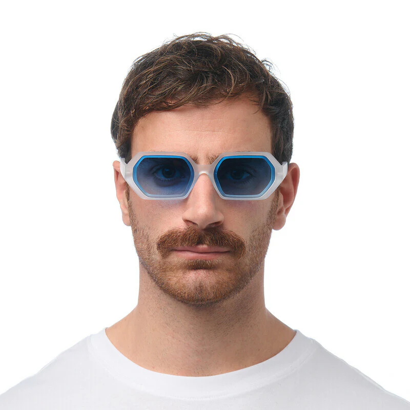 OKKIA Andrea Occhiali da Sole Unisex Esagonale Bianco Trasparente Blu - Image 2