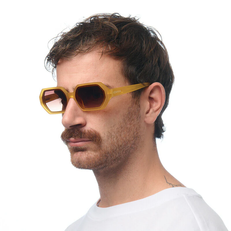 OKKIA Andrea Occhiali da Sole Unisex Esagonale Giallo Gradiente Marrone - Image 4