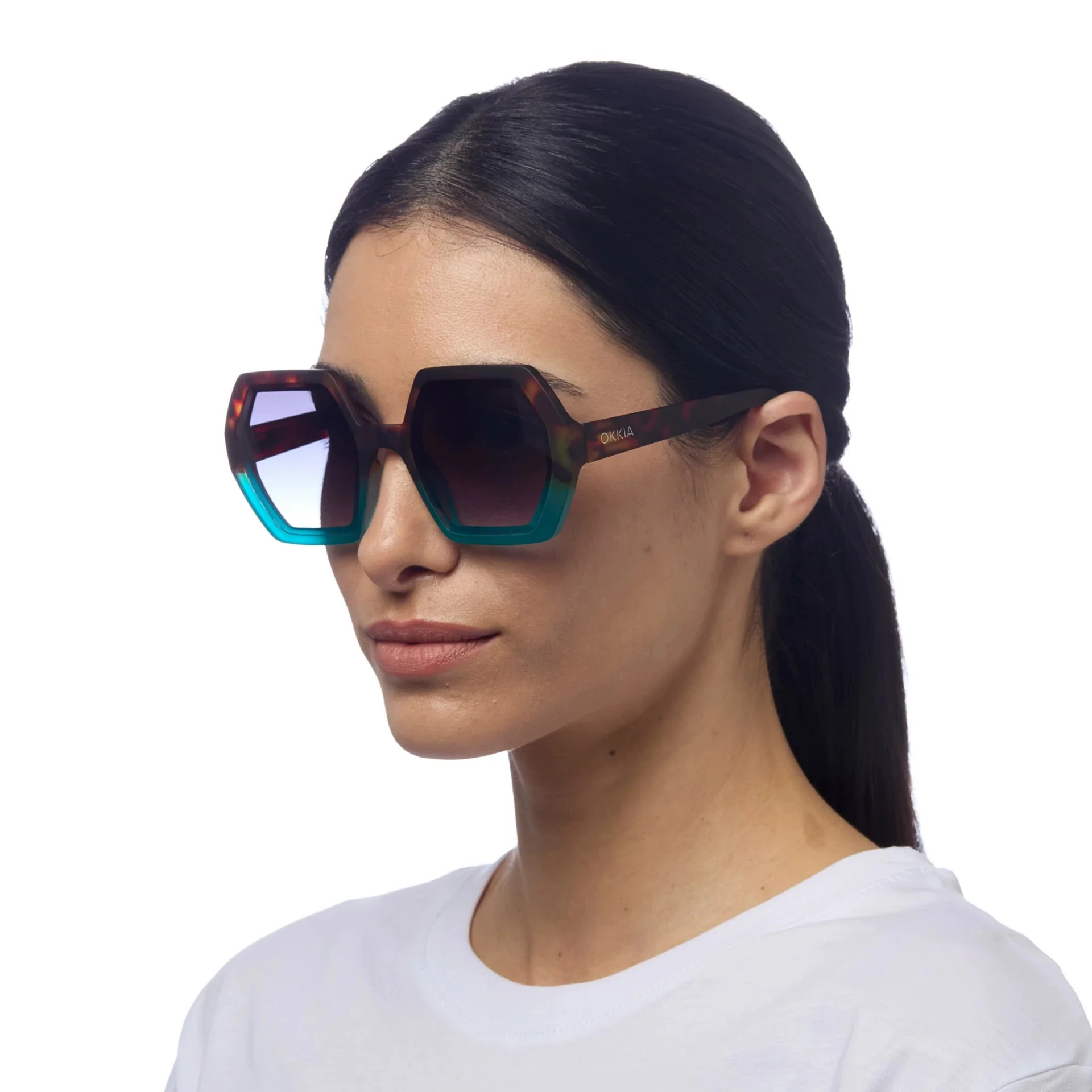 OKKIA Emma Occhiali da Sole Donna Esagonali Avana Blu - Image 3