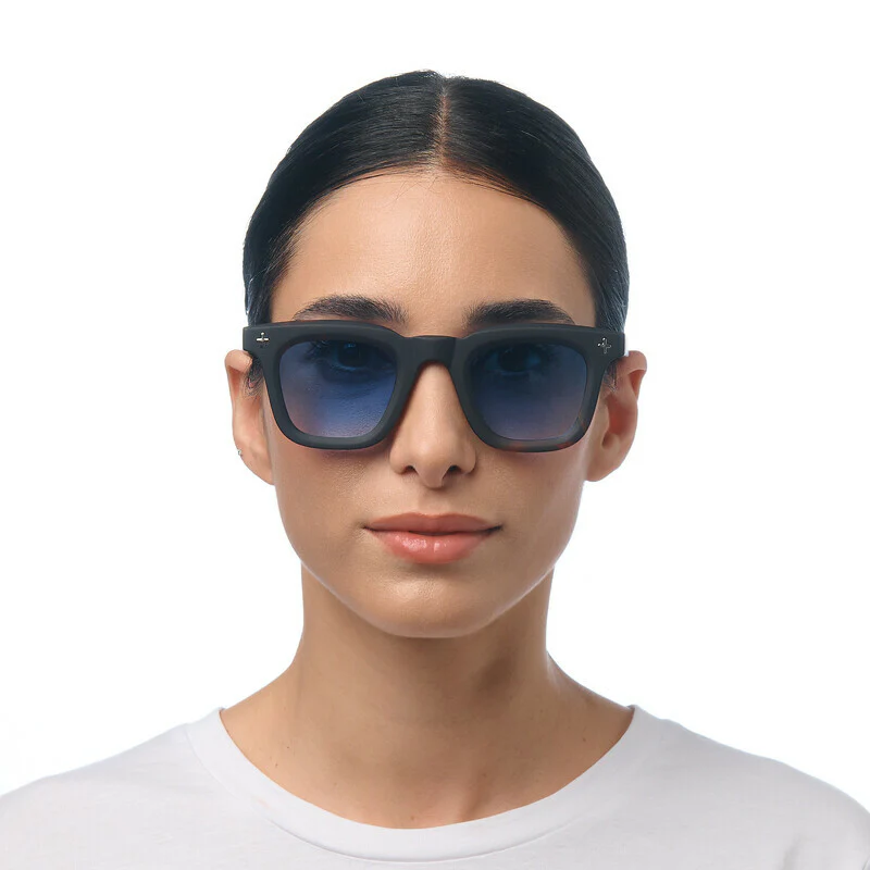 OKKIA Firenze Occhiali da Sole Unisex Rotondo Avana Nero Lenti Blu - Image 3