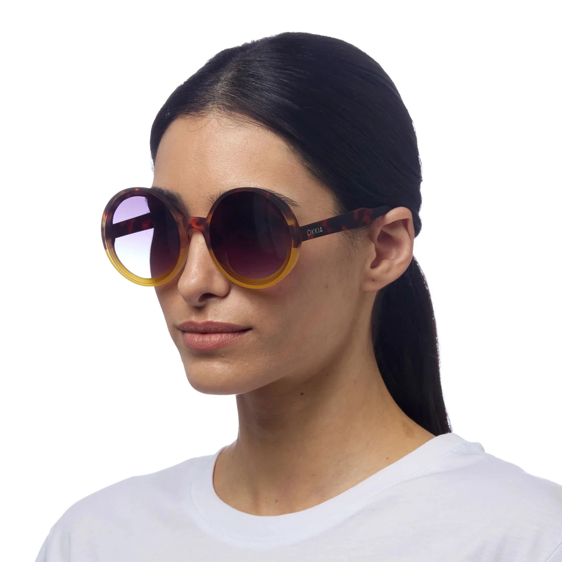 OKKIA Monica Occhiali da Sole Donna Tondi Avana Giallo - Image 3