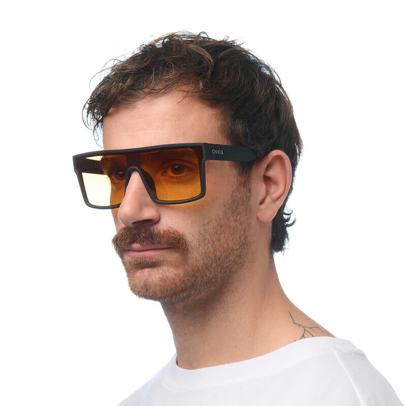 OKKIA Tokyo Occhiali da Sole Unisex Squadrato Nero Gradiente Giallo - Image 4