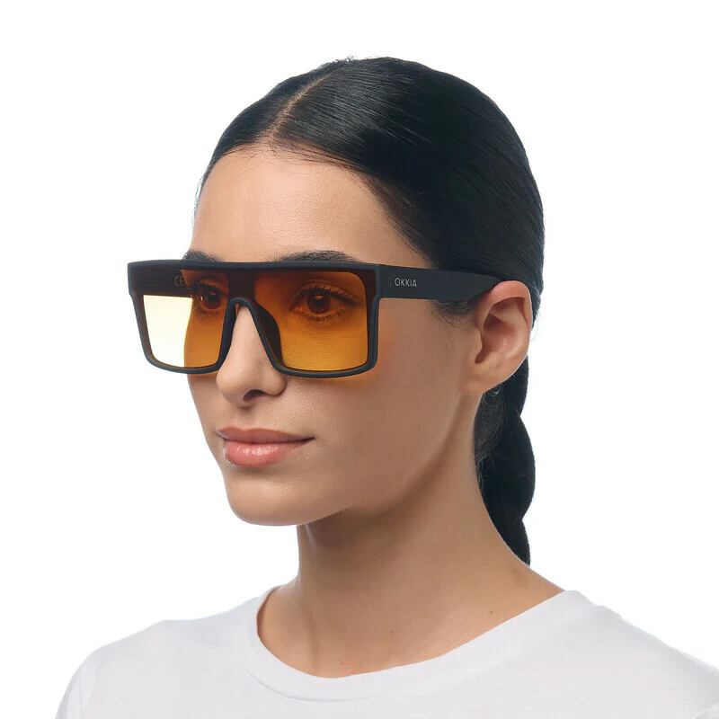 OKKIA Tokyo Occhiali da Sole Unisex Squadrato Nero Gradiente Giallo - Image 5