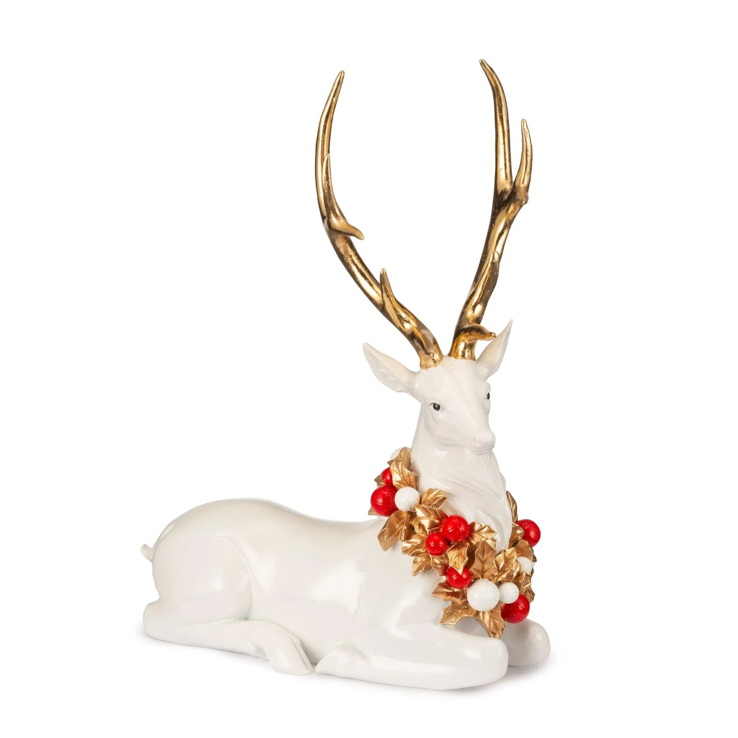 PALAIS ROYAL Renna di Natale con Ghirlanda Seduta 25x34cm Bianco Resina