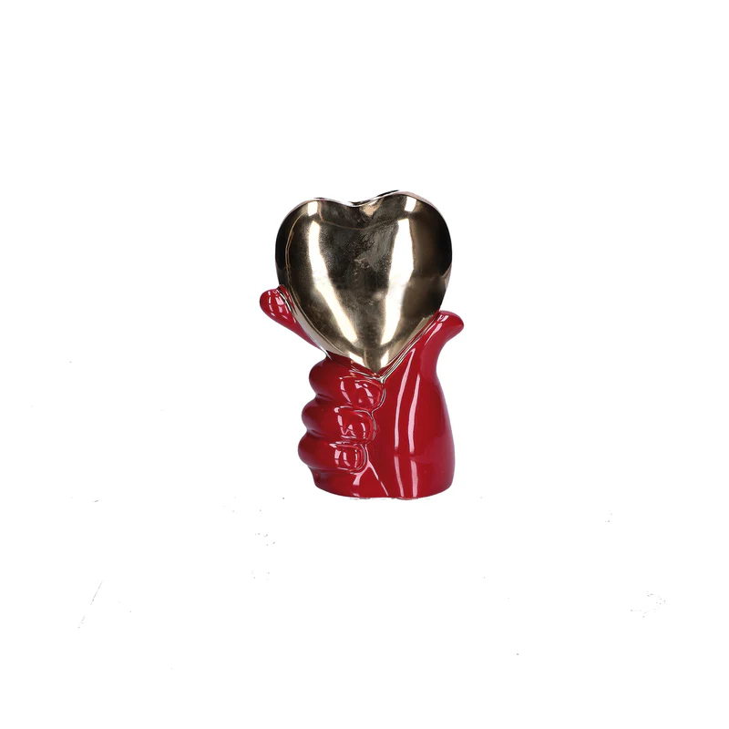 RITUALI DOMESTICI Pensami Vaso Cuore in Mano Rosso 16cm Ceramica