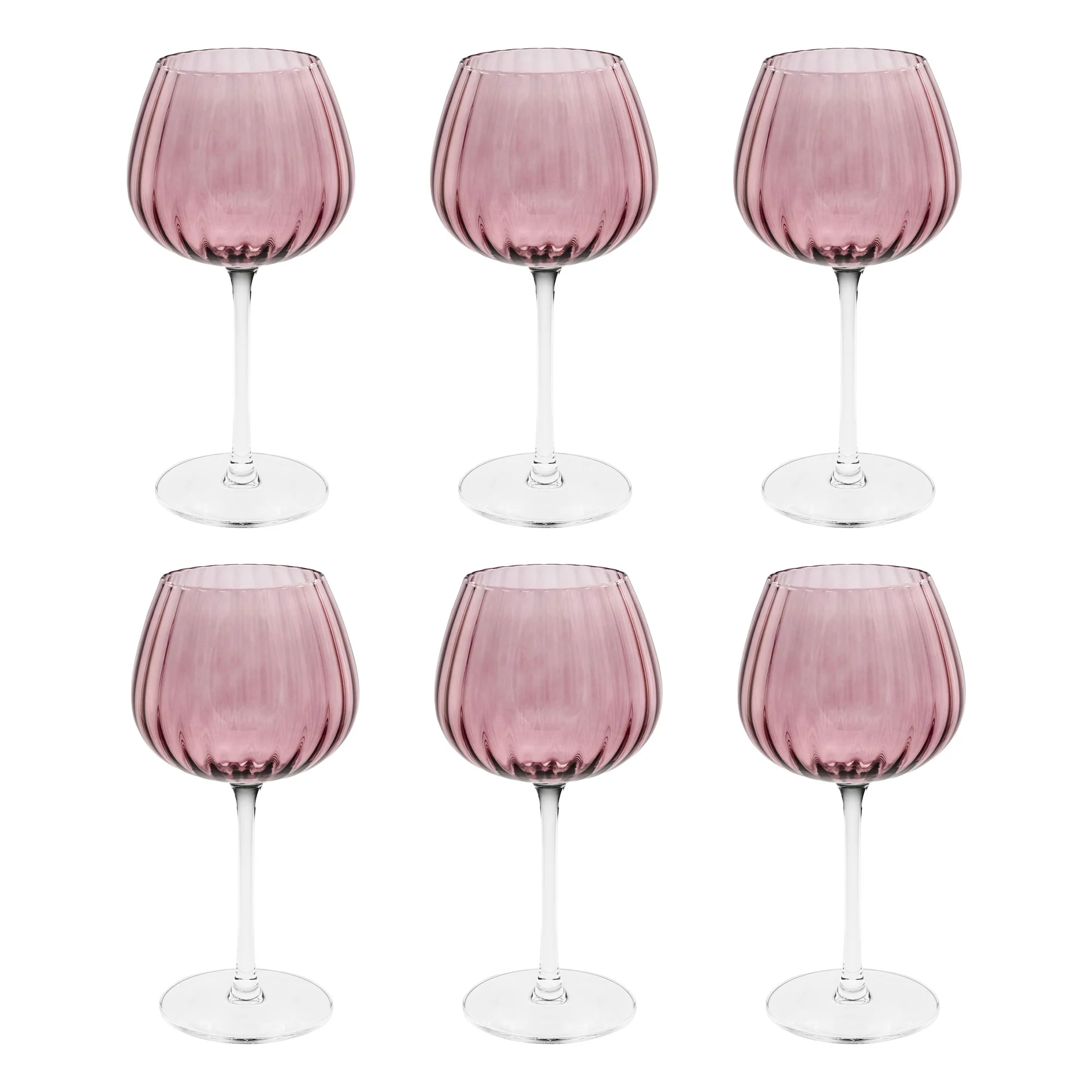 ROSE & TULIPANI Prismia Calici Universali Set 6 Pezzi 460ml Rosa Vetro Soffiato e Pasta