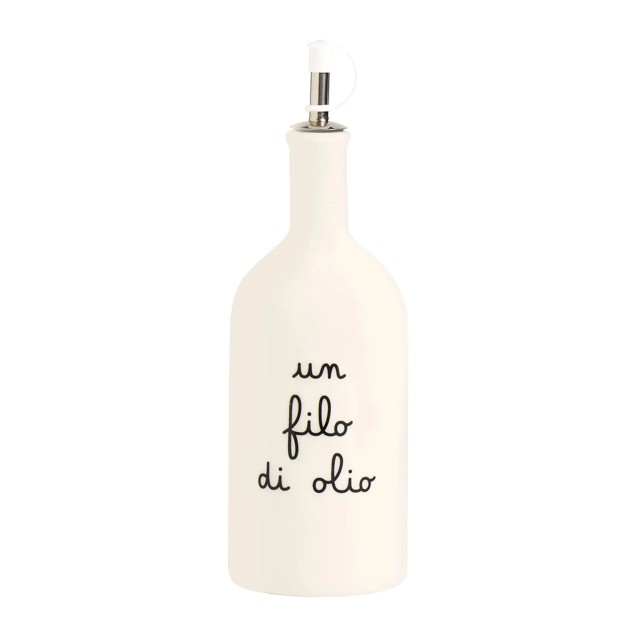 SIMPLE DAY Oliera Bottiglia Olio Un Filo d'Olio 600ml Bianco Gres