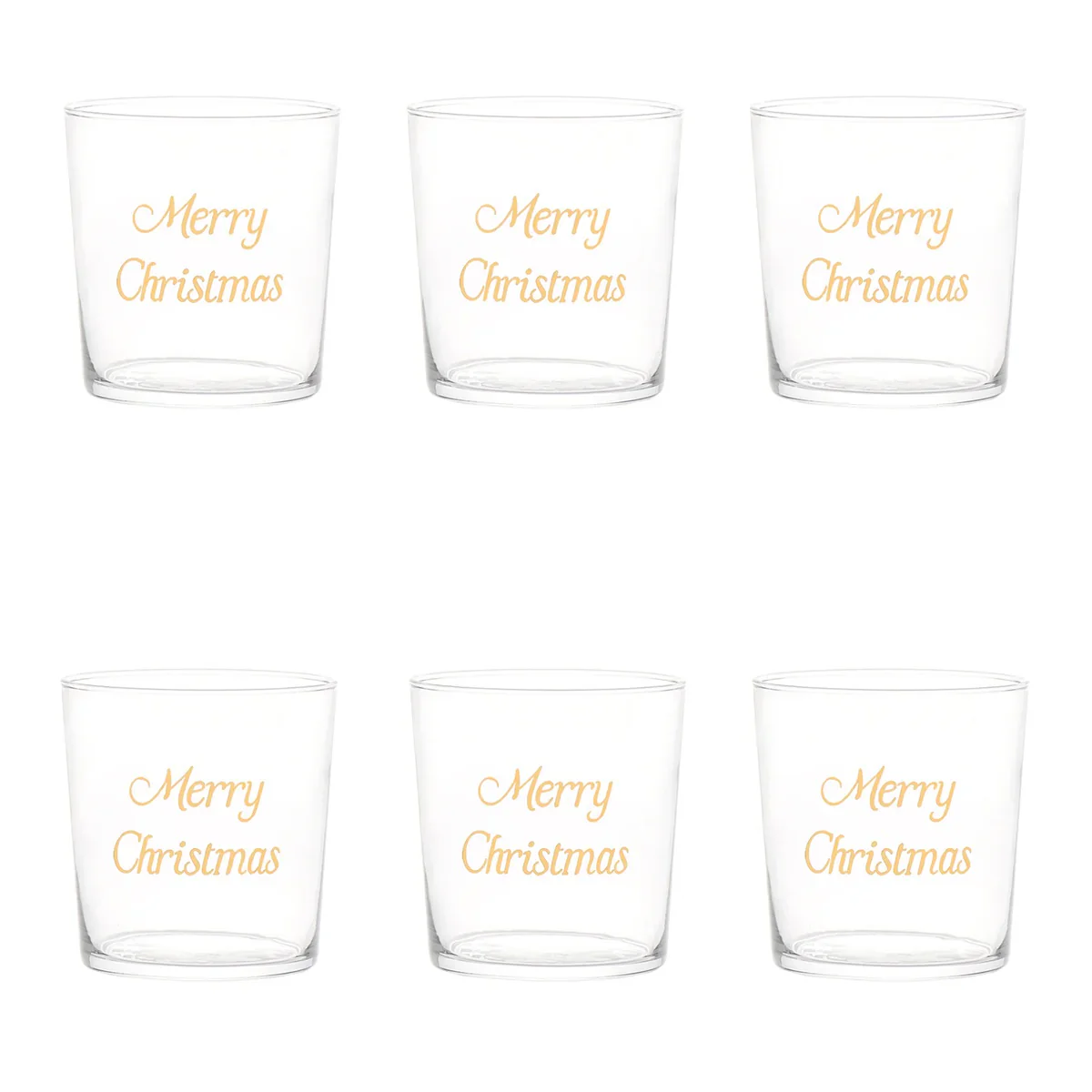 SIMPLE DAY Set 6 Bicchieri Merry Christmas 350ml Oro Vetro