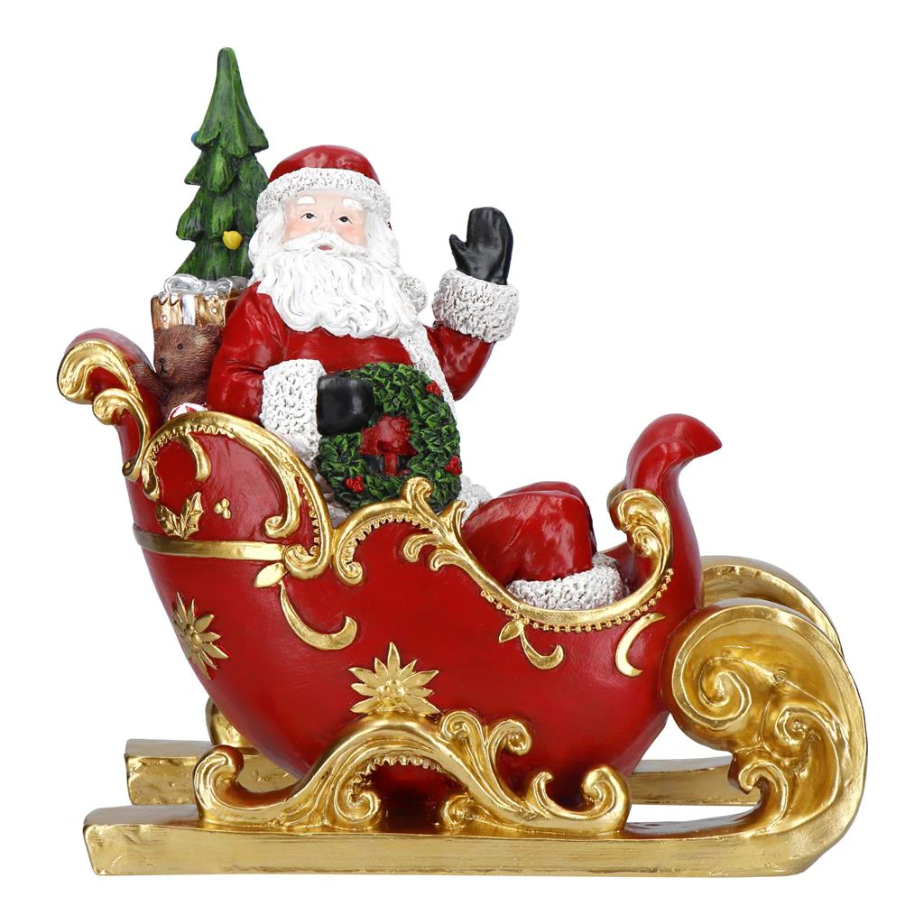 TIMSTOR Babbo Natale su Slitta Decorazione Natalizia 32cm Rosso Oro Poliresina