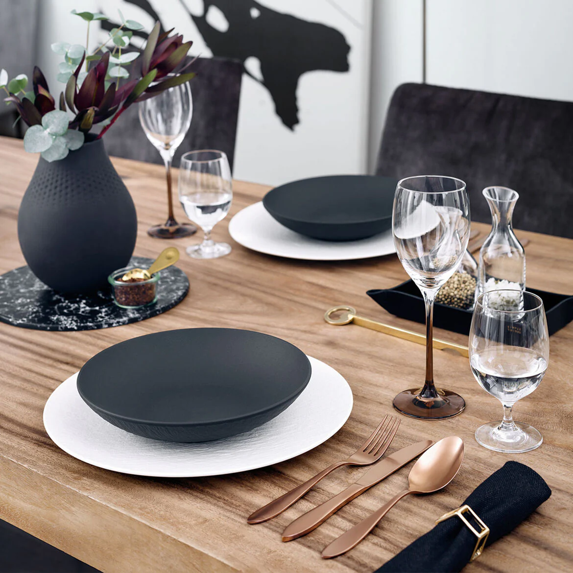 VILLEROY & BOCH Manufacture Rock 6 Pezzi Piatto Fondo Ciotola 23,5cm Nero - Image 2