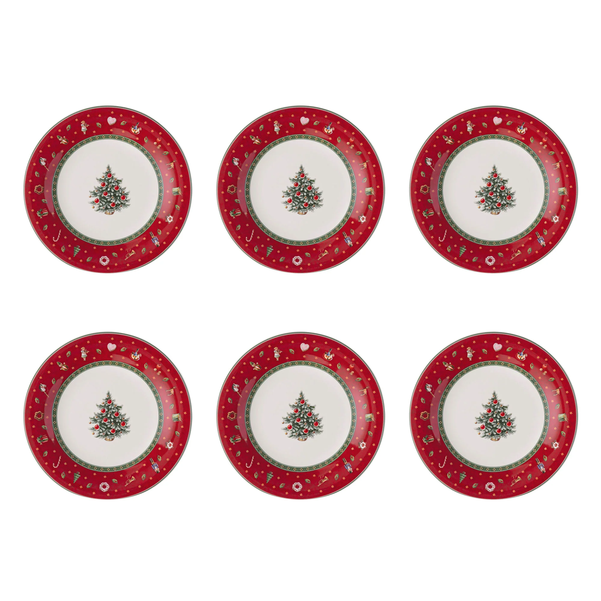 VILLEROY & BOCH Toy's Delight Specials Piatto Dessert Colazione Set 6 Pezzi Rosso Rotondo 21,5cm Tavola Natale
