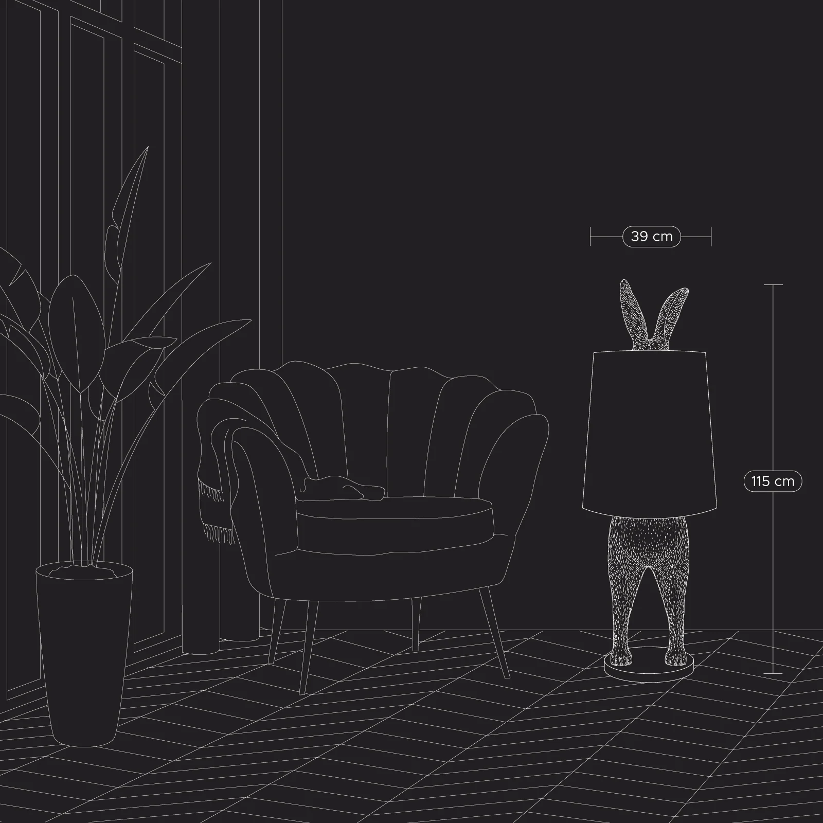 WERNS Lampada da Terra Coniglio Rabbit Oro/Nero 39x115cm - Image 6